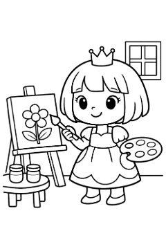 그림 그리는 단발머리 공주 색칠 도안 미리보기